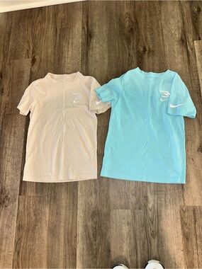 Nike Kids Short Sleeve Logo Tee - Tan and Light Blue (2 shirts)
